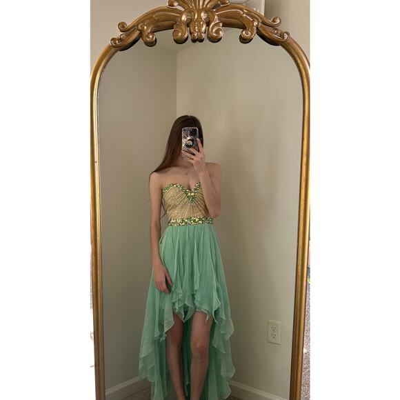 Sherri Hill Sadie Robertson Rhinestone Beaded Strapless High Low Flowy Dress - Picture 1 of 11